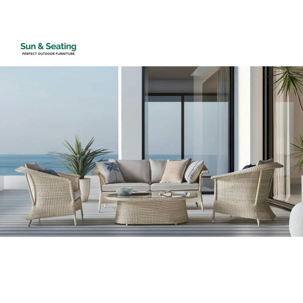 Sileo Outdoor Sofa Set 2 Seater 2 Single seater and 1 Center Table Set (Beige) Sofa Sets