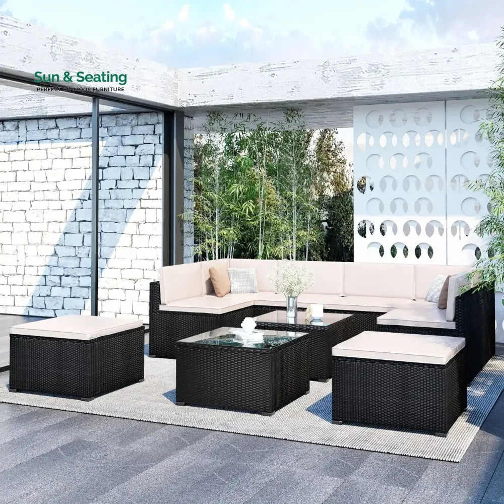 Silvia 8 Pieces Sectional Wicker Furniture Set Sofa Set