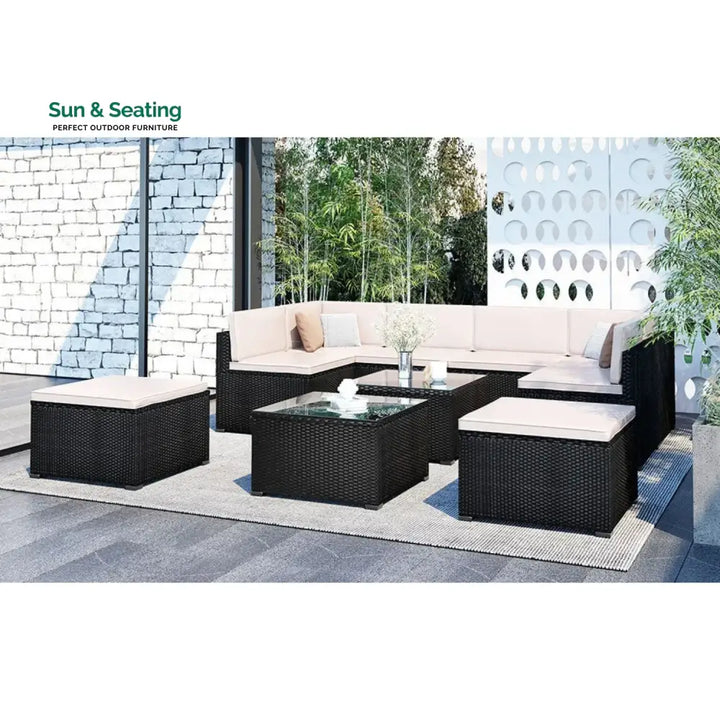 Silvia 8 Pieces Sectional Wicker Furniture Set Sofa Set