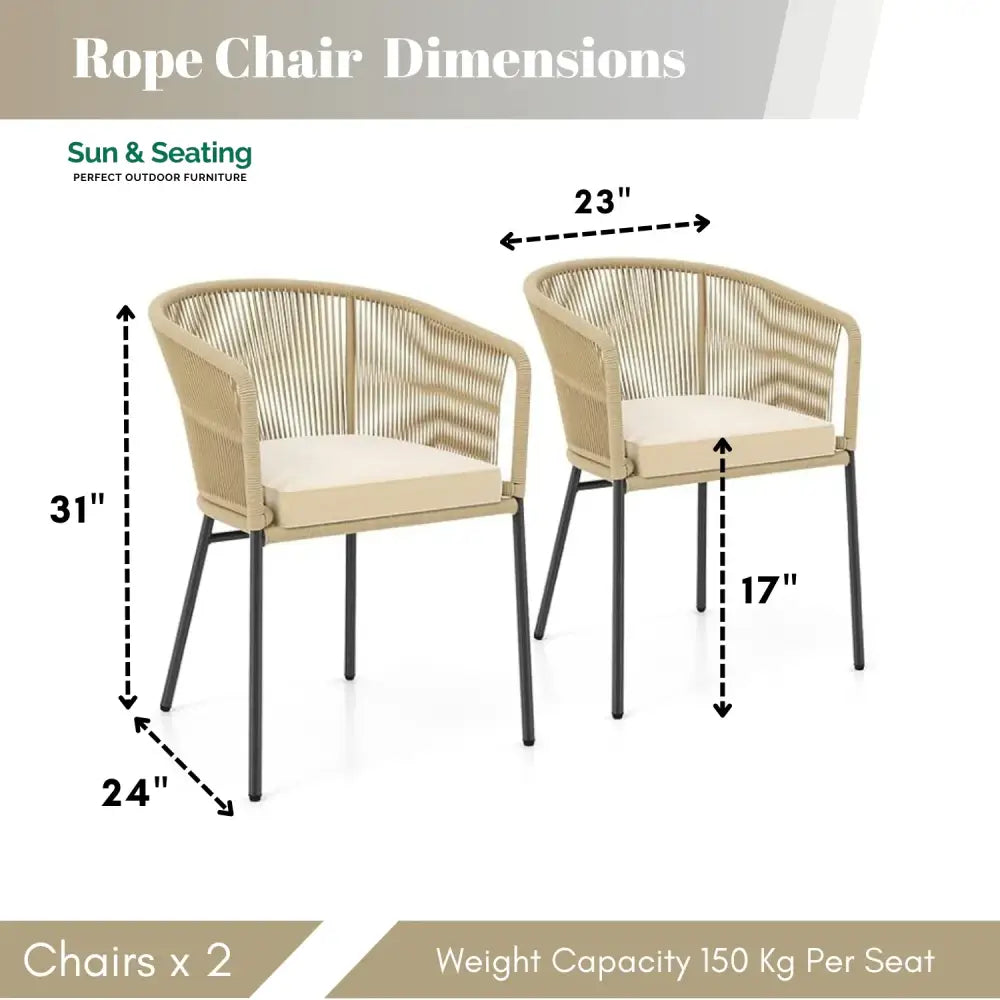 Simran 2-Piece Outdoor Rope Patio Dining Chairs Dinning Chairs