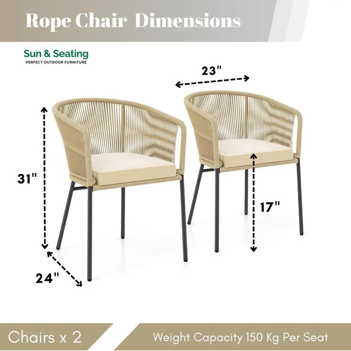 Simran 2-Piece Outdoor Rope Patio Dining Chairs Dinning Chairs