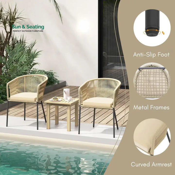 Simran 2-Piece Outdoor Rope Patio Dining Chairs Dinning Chairs