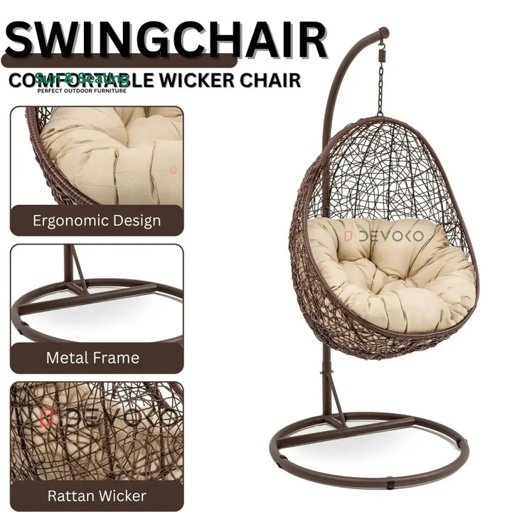 Single Seater Rattan &amp; Wicker Swing (Brown &amp; Cream) Swing