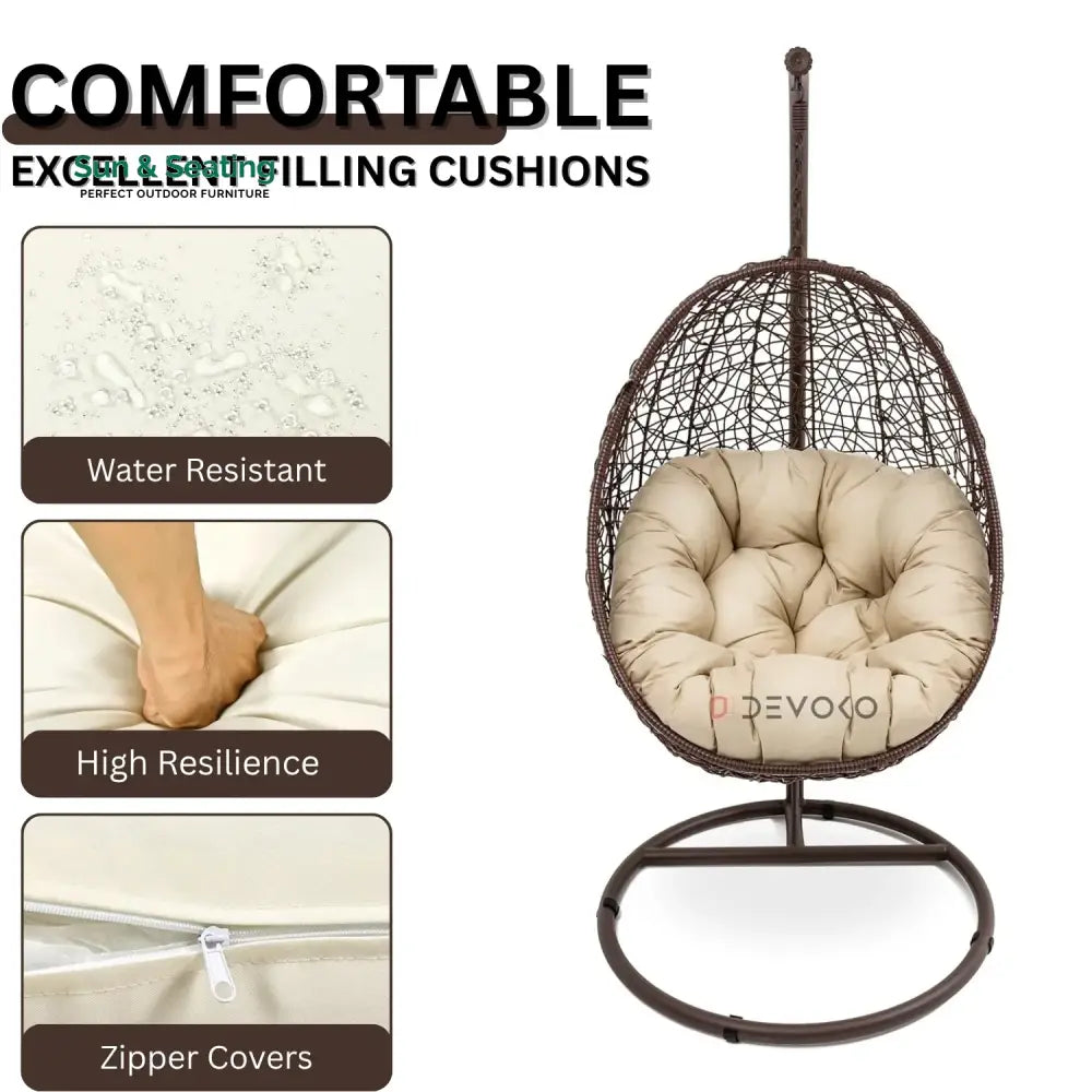 Single Seater Rattan &amp; Wicker Swing (Brown &amp; Cream) Swing