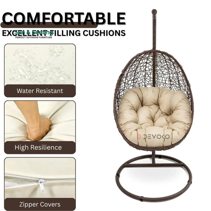 Single Seater Rattan &amp; Wicker Swing (Brown &amp; Cream) Swing