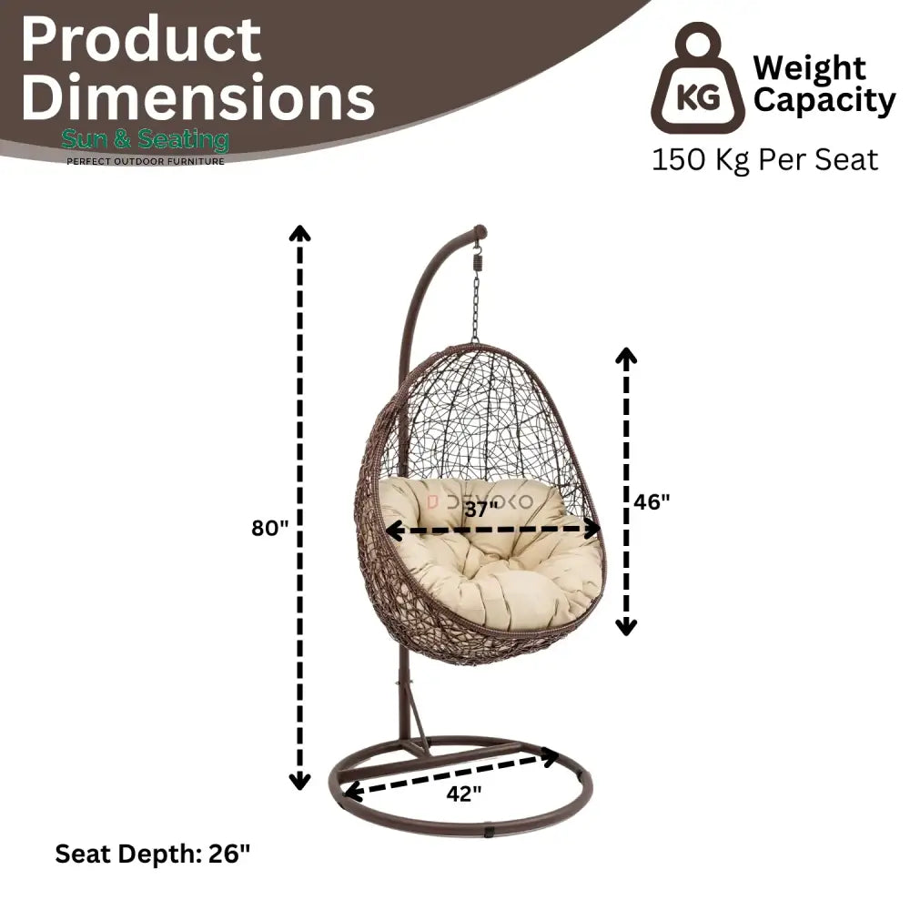 Single Seater Rattan &amp; Wicker Swing (Brown &amp; Cream) Swing
