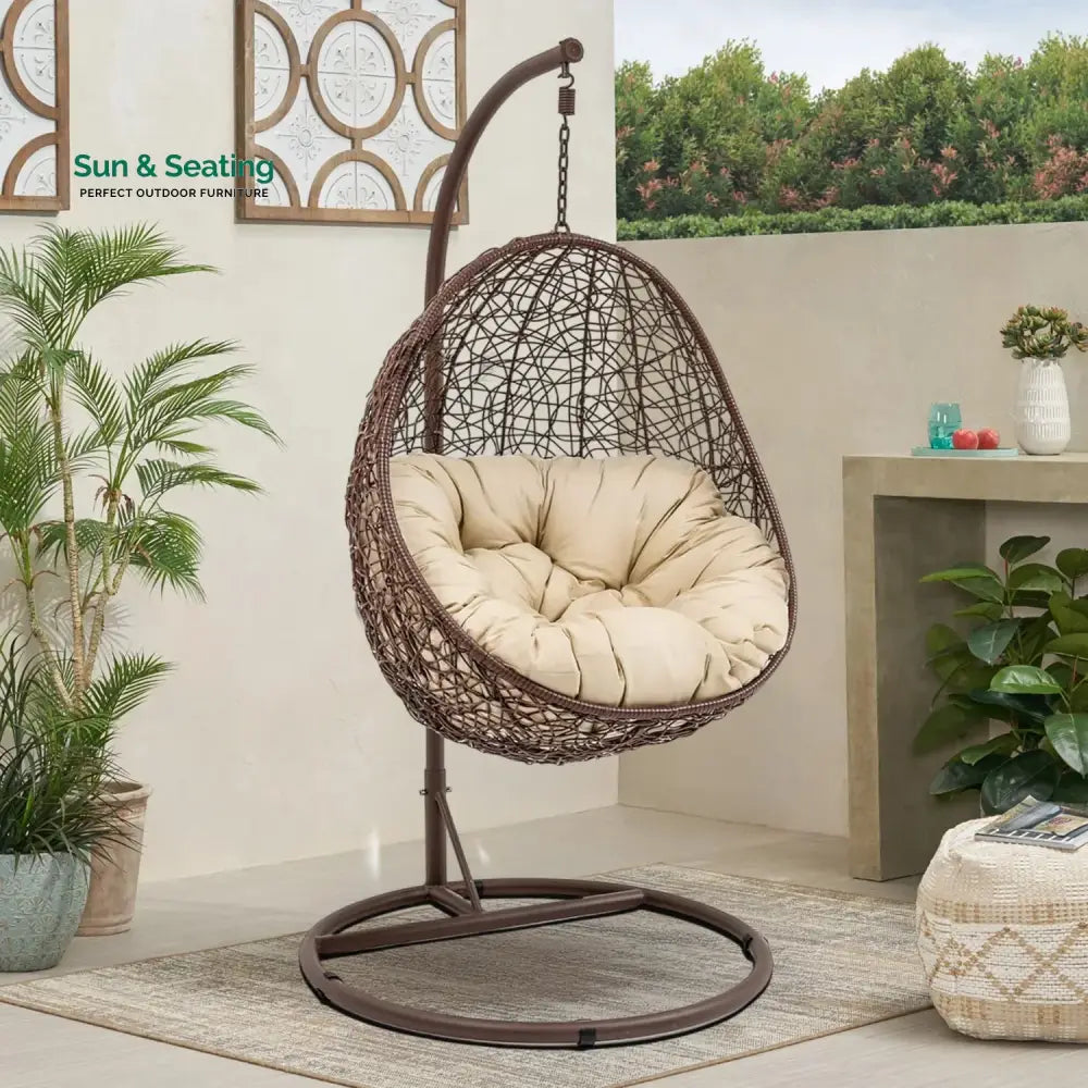 Single Seater Rattan & Wicker Swing (Brown & Cream) Swing