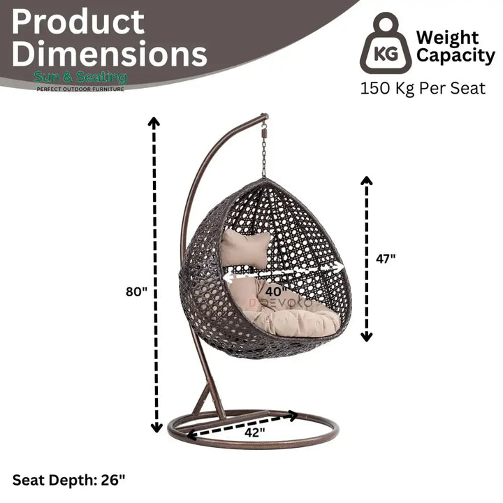 Single Seater Rattan &amp; Wicker Swing (Dark Brown and Cream) Swing