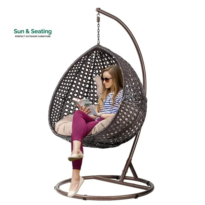 Single Seater Rattan &amp; Wicker Swing (Dark Brown and Cream) Swing