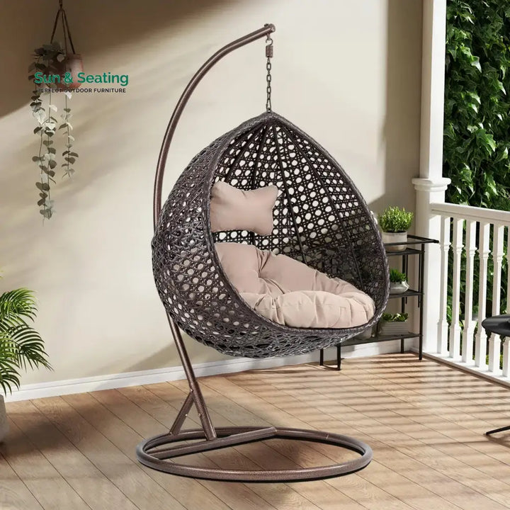 Single Seater Rattan &amp; Wicker Swing (Dark Brown and Cream) Swing