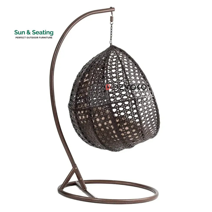 Single Seater Rattan &amp; Wicker Swing (Dark Brown and Cream) Swing