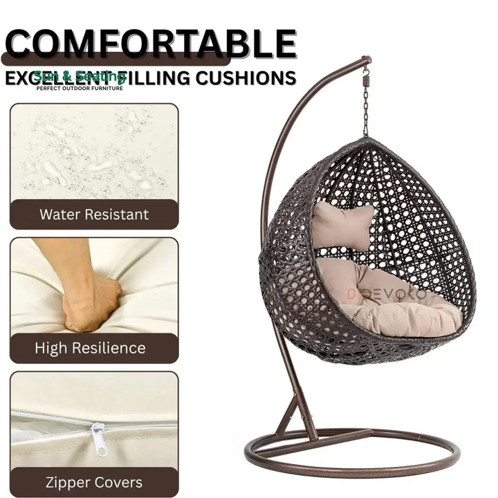 Single Seater Rattan &amp; Wicker Swing (Dark Brown and Cream) Swing