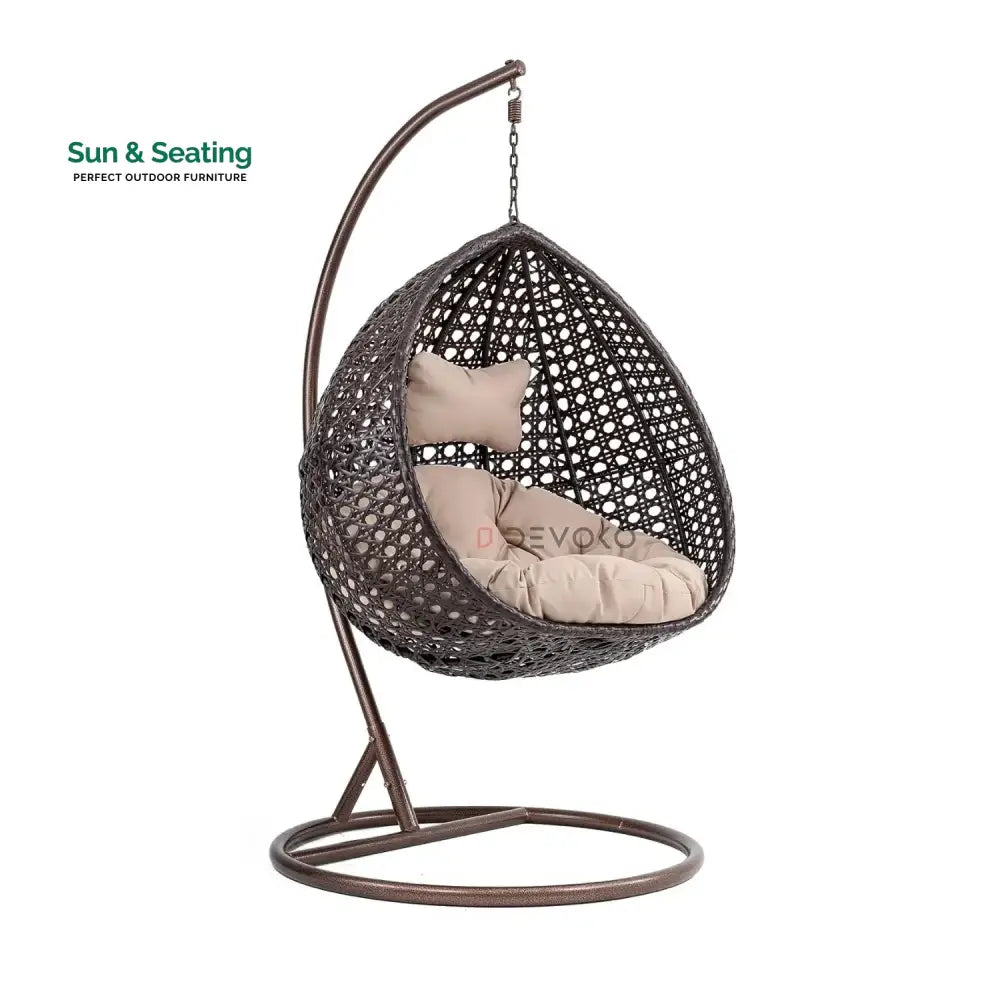 Single Seater Rattan &amp; Wicker Swing (Dark Brown and Cream) Swing