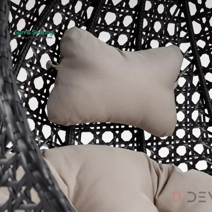 Single Seater Rattan &amp; Wicker Swing (Dark Brown and Cream) Swing