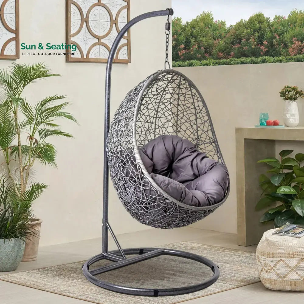 Single Seater Rattan & Wicker Swing (Grey) Swing