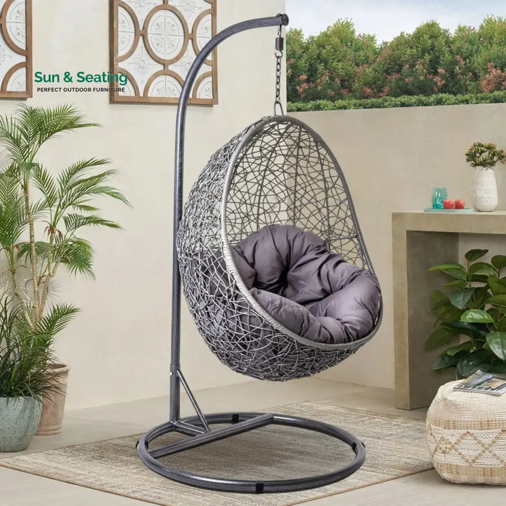Single Seater Rattan &amp; Wicker Swing (Grey) Swing