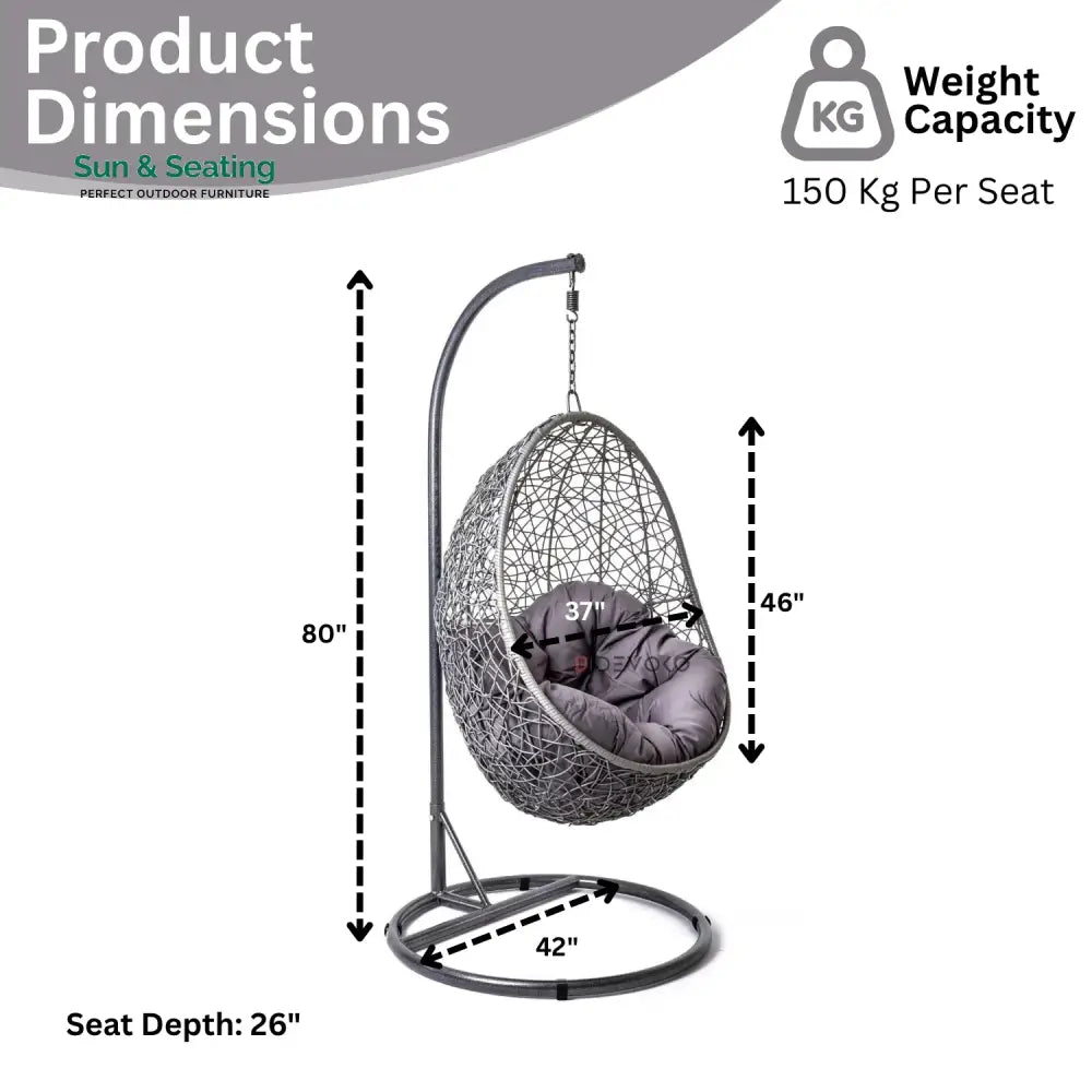 Single Seater Rattan &amp; Wicker Swing (Grey) Swing