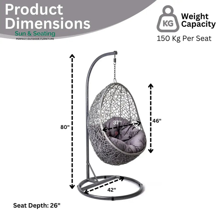 Single Seater Rattan &amp; Wicker Swing (Grey) Swing