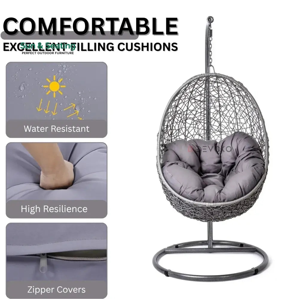 Single Seater Rattan &amp; Wicker Swing (Grey) Swing
