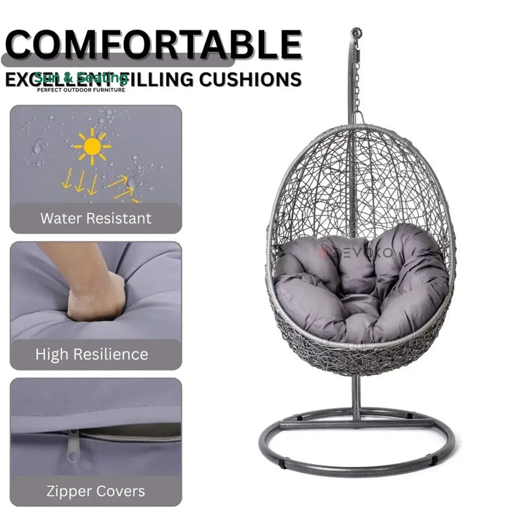 Single Seater Rattan &amp; Wicker Swing (Grey) Swing