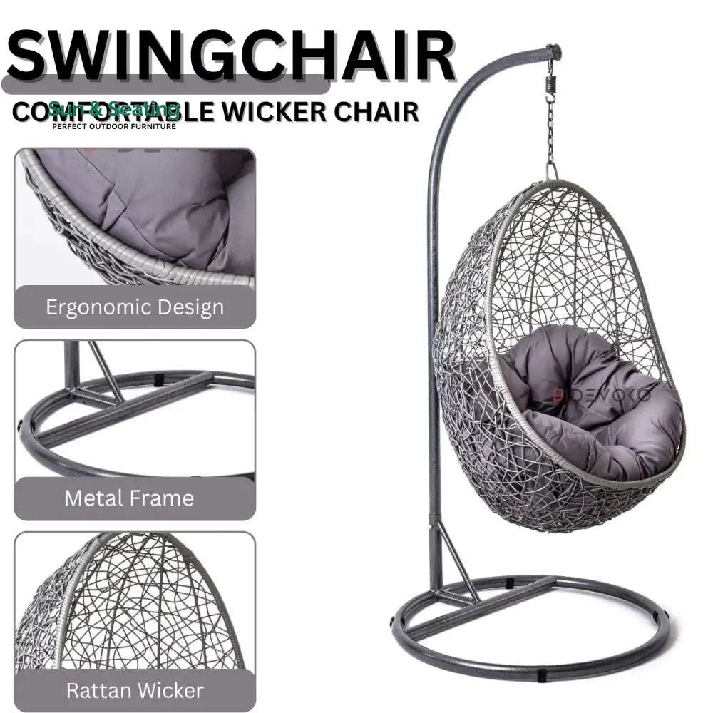 Single Seater Rattan &amp; Wicker Swing (Grey) Swing