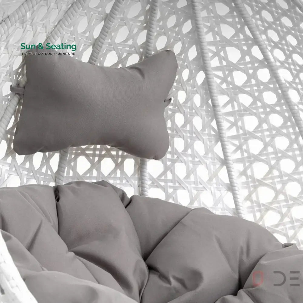 Single Seater Rattan &amp; Wicker Swing (White &amp; Grey) Swing