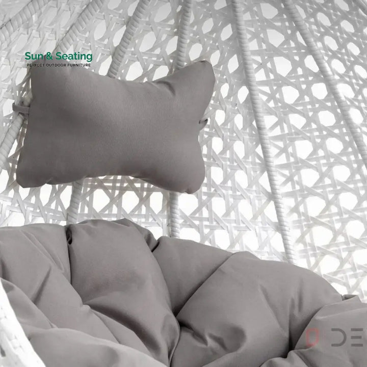 Single Seater Rattan &amp; Wicker Swing (White &amp; Grey) Swing