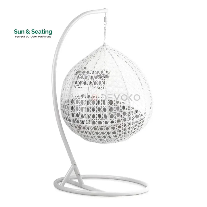Single Seater Rattan &amp; Wicker Swing (White &amp; Grey) Swing