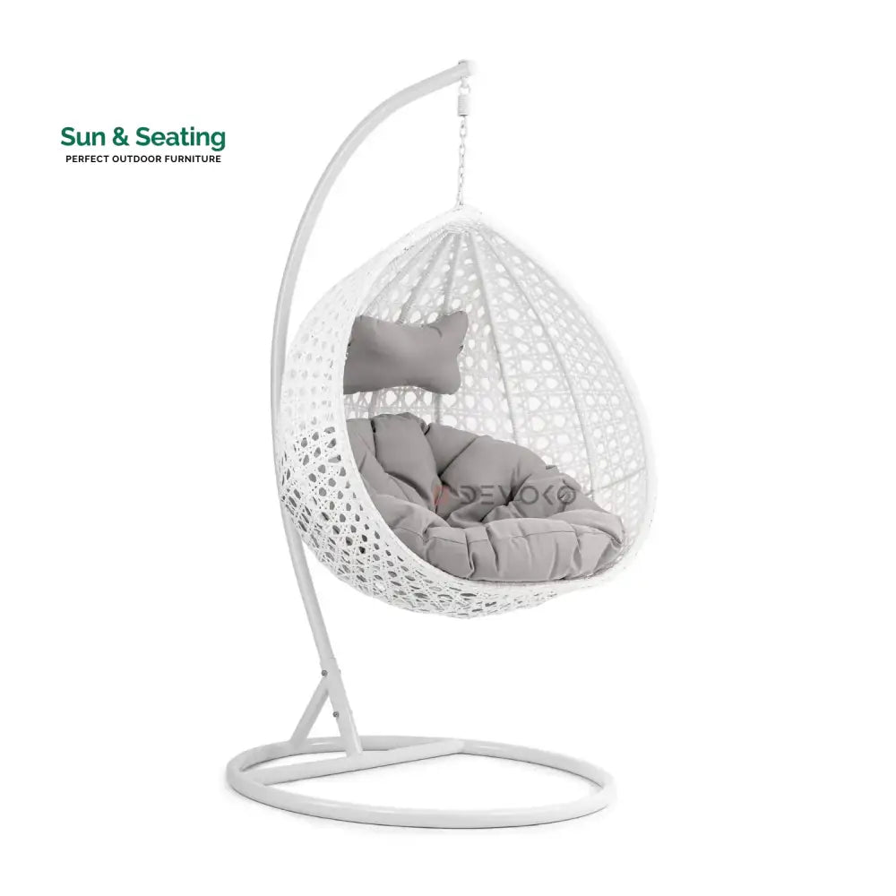 Single Seater Rattan &amp; Wicker Swing (White &amp; Grey) Swing