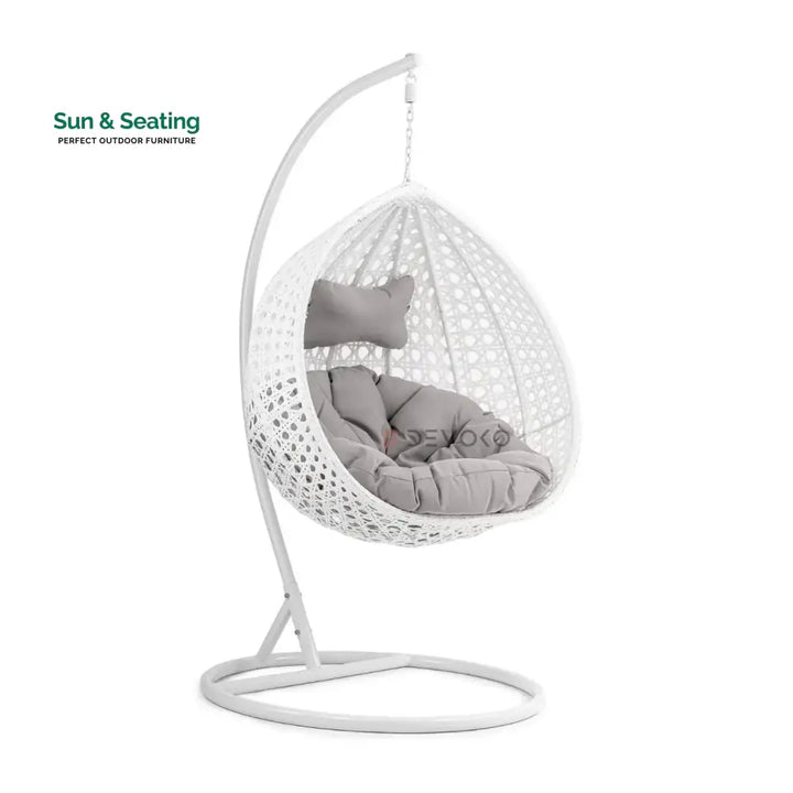 Single Seater Rattan &amp; Wicker Swing (White &amp; Grey) Swing