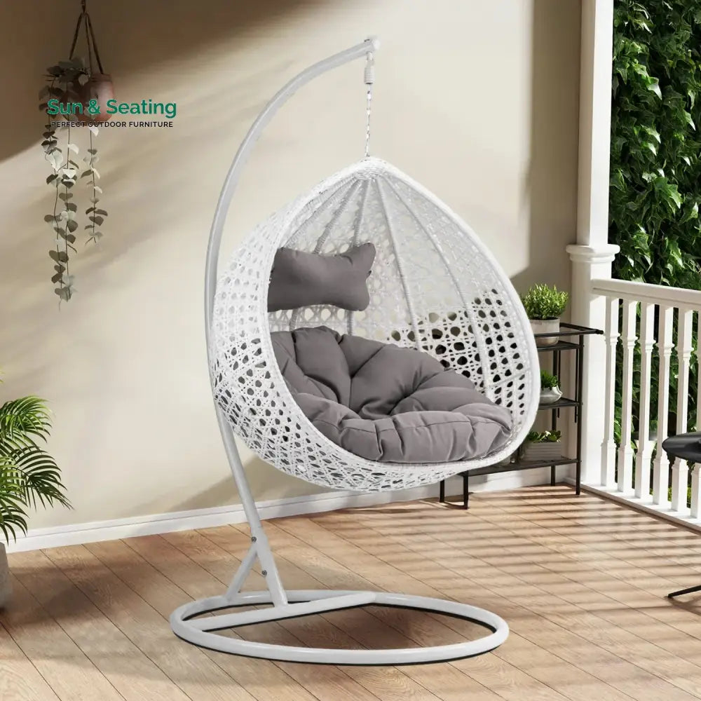 Single Seater Rattan &amp; Wicker Swing (White &amp; Grey) Swing