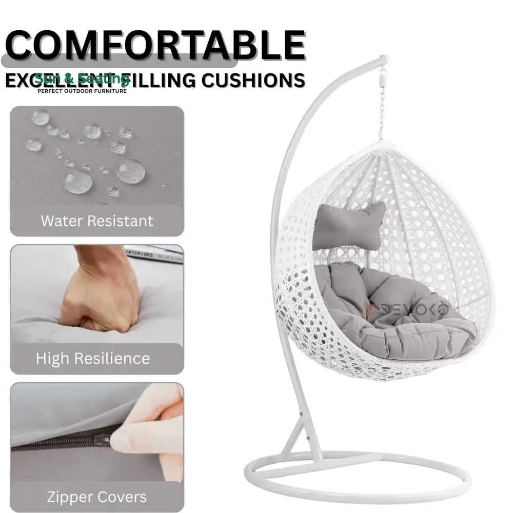 Single Seater Rattan &amp; Wicker Swing (White &amp; Grey) Swing
