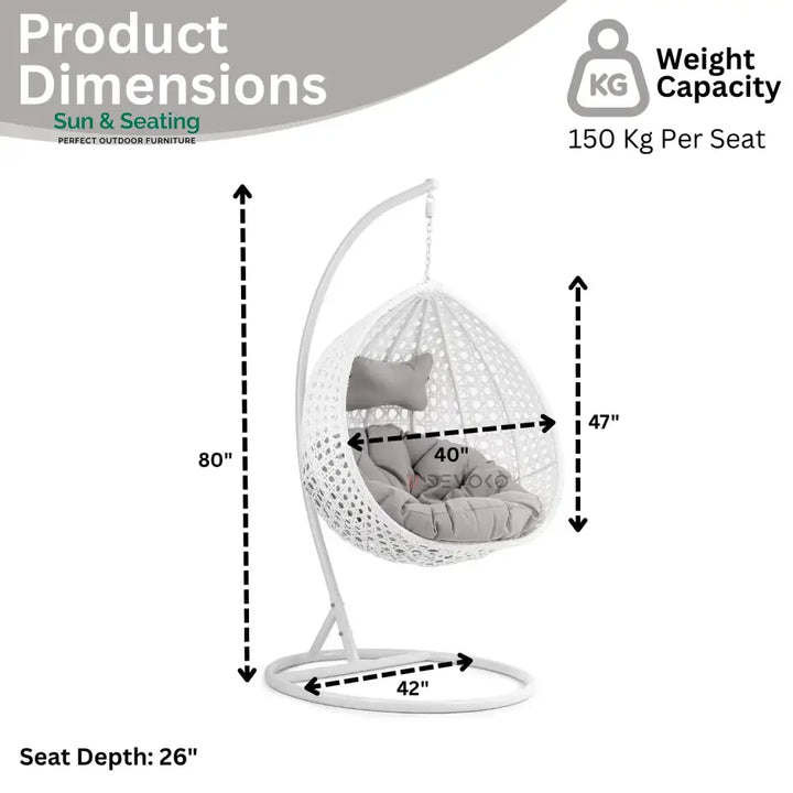 Single Seater Rattan &amp; Wicker Swing (White &amp; Grey) Swing