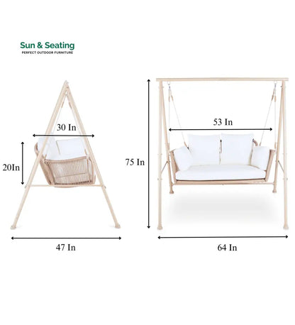 Sirena Double Seater Hanging Swing With Stand For Balcony Garden Swing (White +Tan) Swings