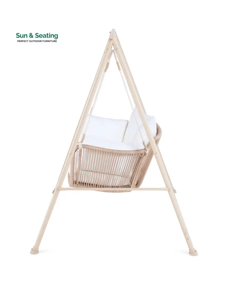 Sirena Double Seater Hanging Swing With Stand For Balcony Garden Swing (White +Tan) Swings