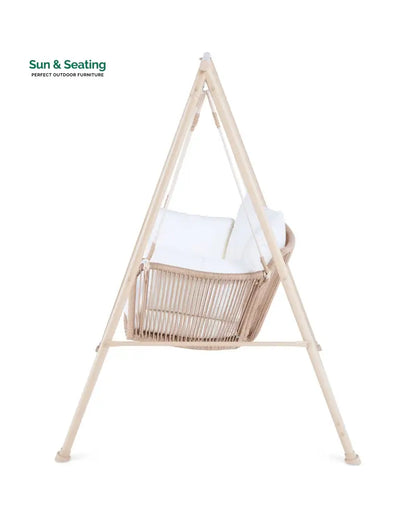 Sirena Double Seater Hanging Swing With Stand For Balcony Garden Swing (White +Tan) Swings