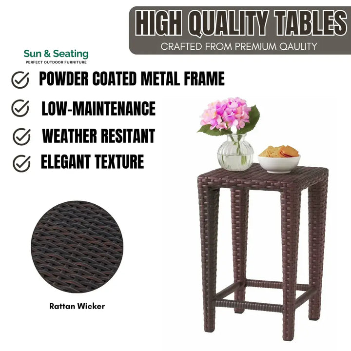 Sitara 3-Piece Wicker Garden Bistro Set in Dark Brown Table