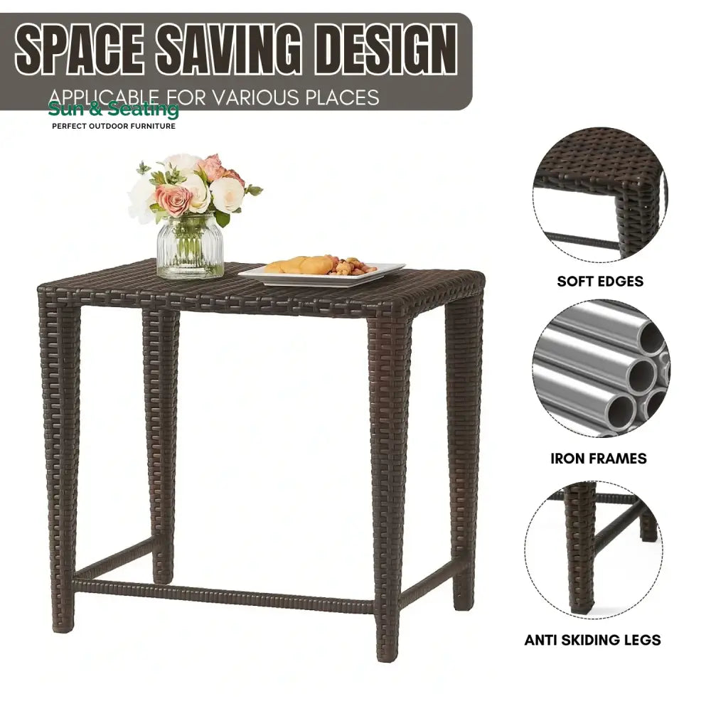 Sitara 3-Piece Wicker Garden Bistro Set in Dark Brown Table