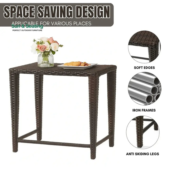 Sitara 3-Piece Wicker Garden Bistro Set in Dark Brown Table