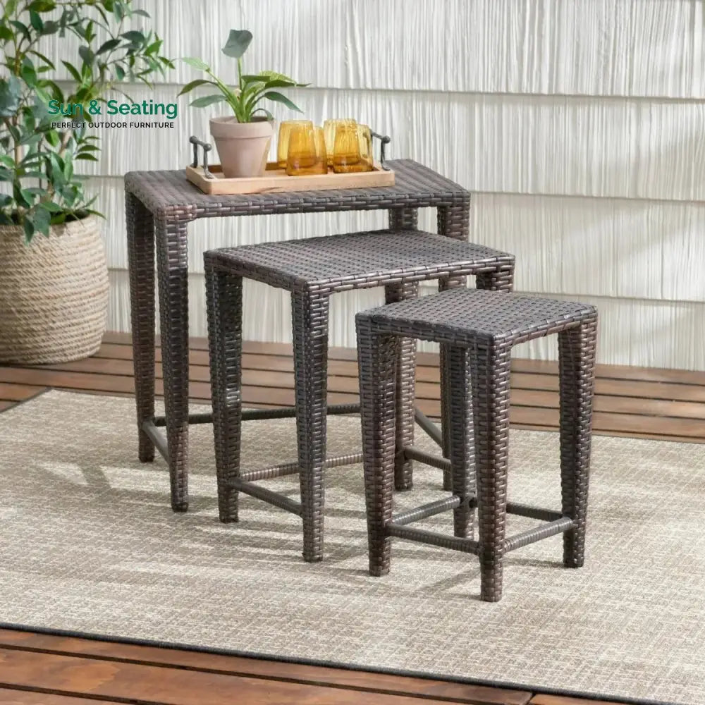 Sitara 3-Piece Wicker Garden Bistro Set in Dark Brown Table