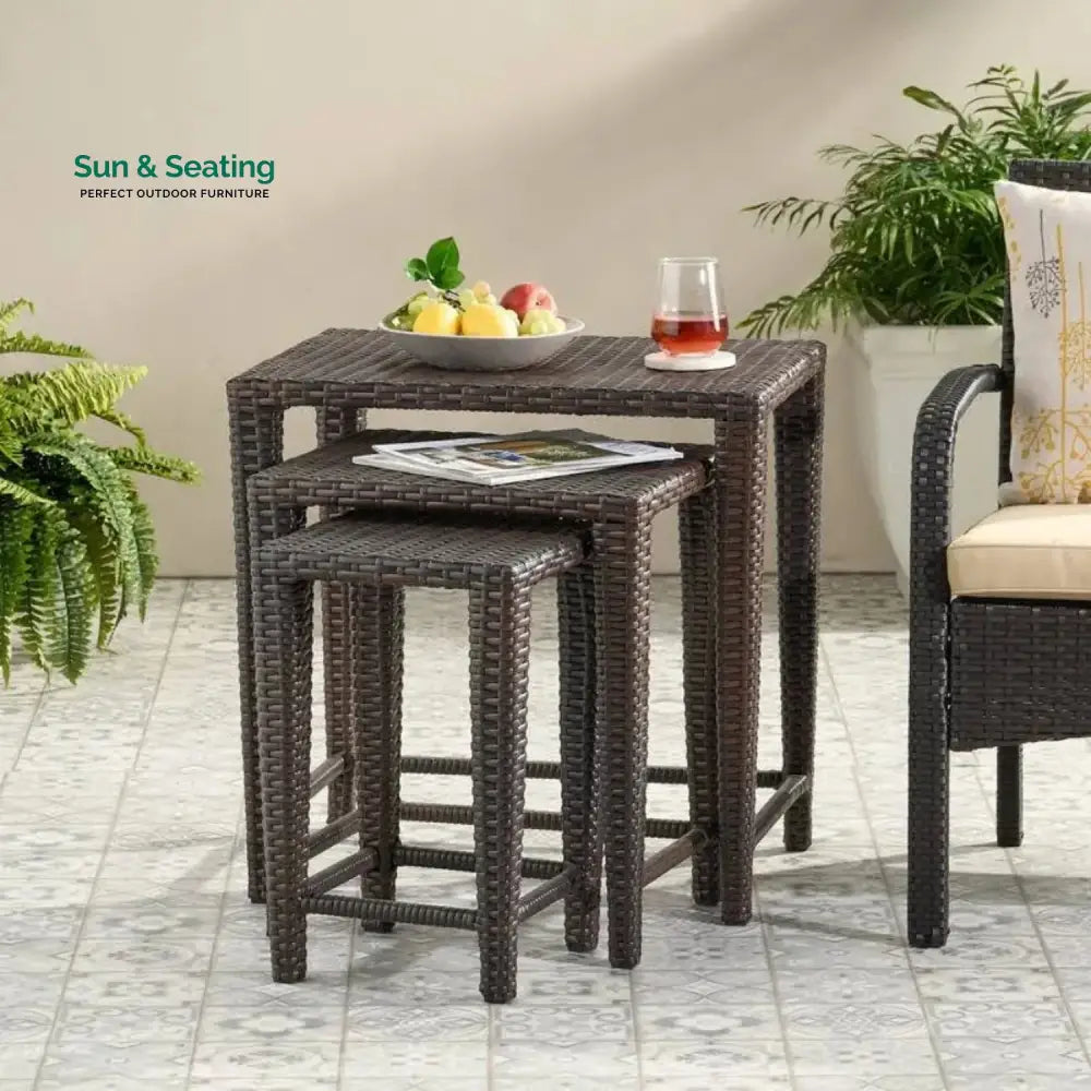 Sitara 3-Piece Wicker Garden Bistro Set in Dark Brown Table