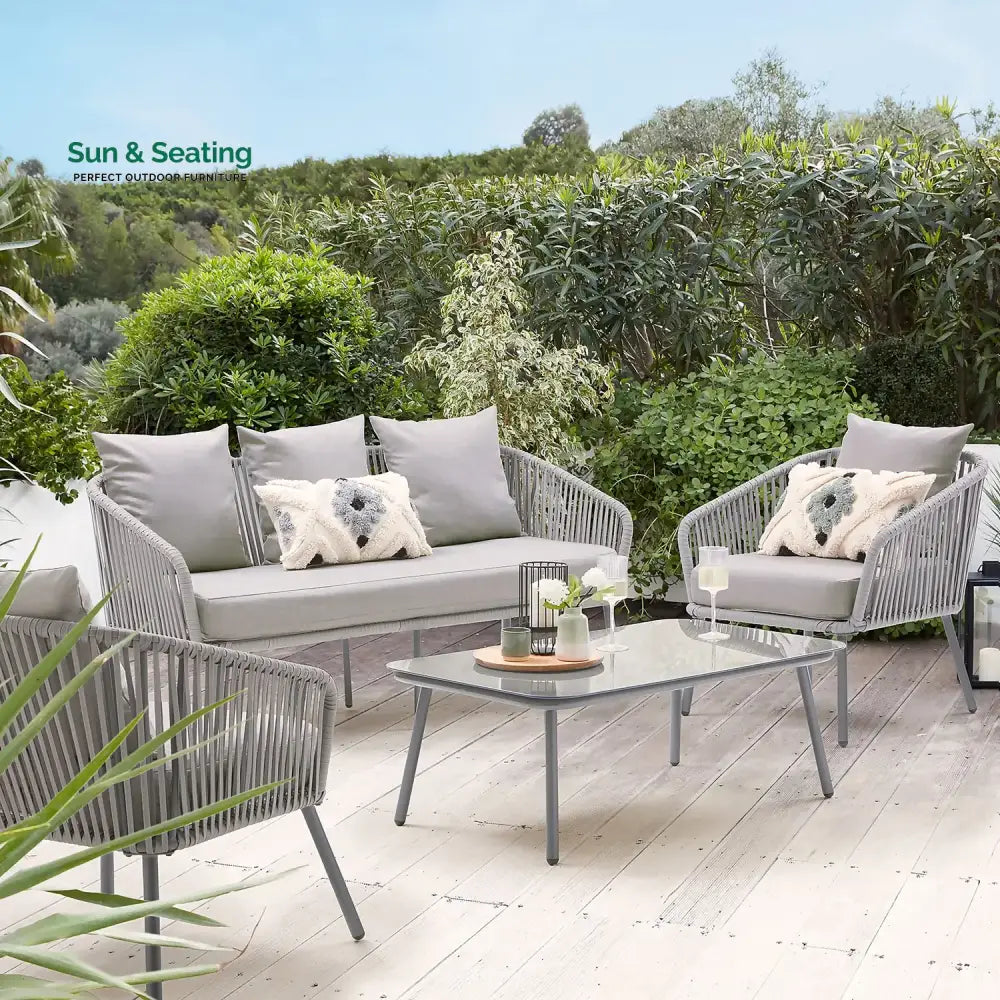 Slava Outdoor Sofa Set 3 Seater 2 Single seater and 1 Center Table (Grey) Braided &amp; Rope Sofa Sets