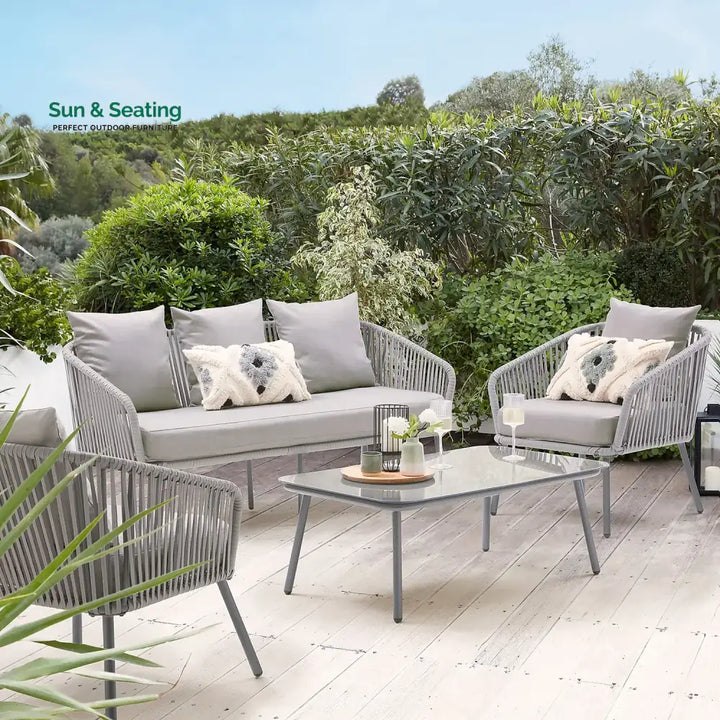 Slava Outdoor Sofa Set 3 Seater 2 Single seater and 1 Center Table (Grey) Braided &amp; Rope Sofa Sets