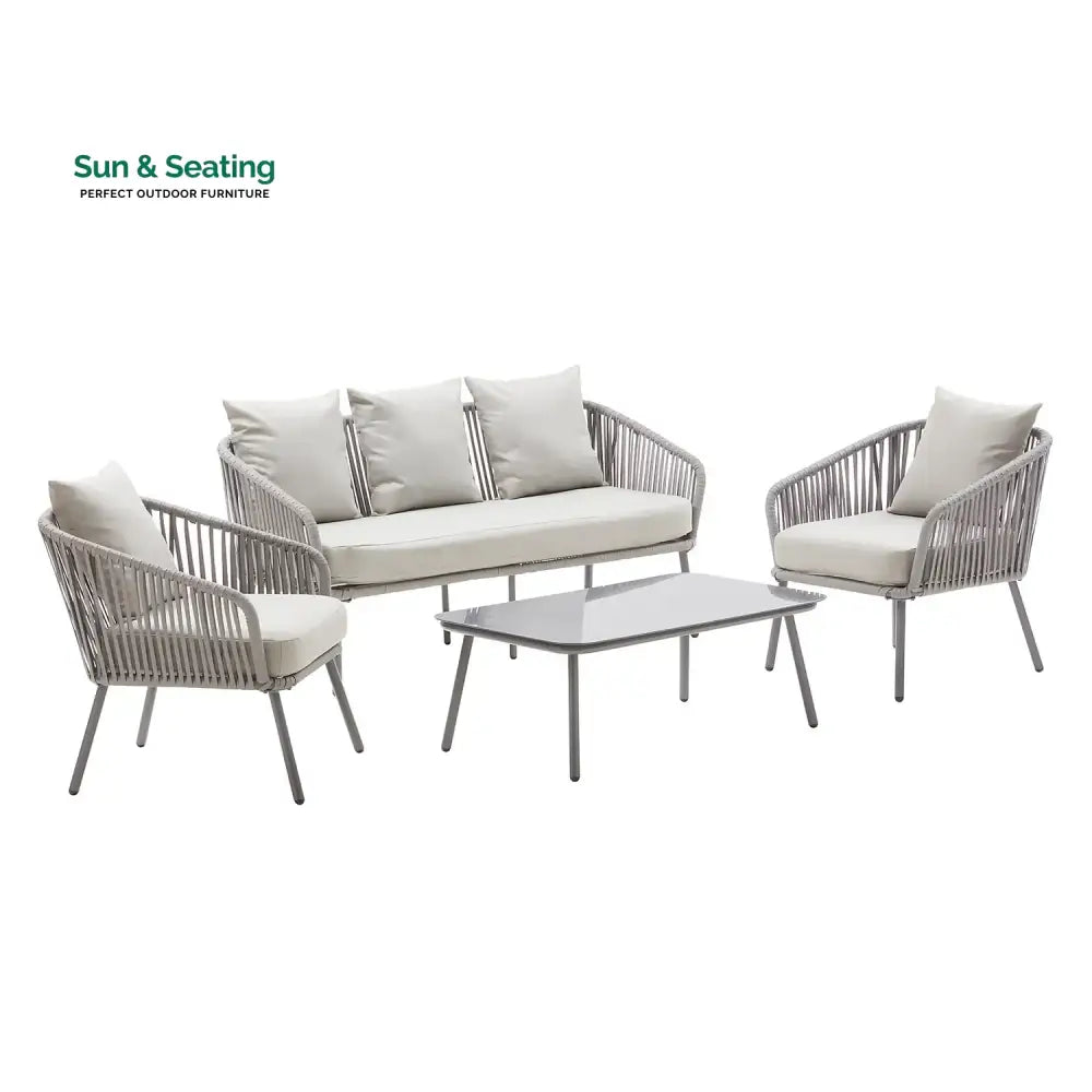Slava Outdoor Sofa Set 3 Seater 2 Single seater and 1 Center Table (Grey) Braided &amp; Rope Sofa Sets