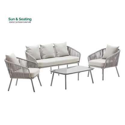 Slava Outdoor Sofa Set 3 Seater 2 Single seater and 1 Center Table (Grey) Braided & Rope Sofa Sets