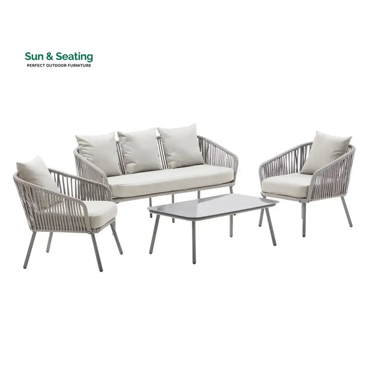 Slava Outdoor Sofa Set 3 Seater 2 Single seater and 1 Center Table (Grey) Braided &amp; Rope Sofa Sets