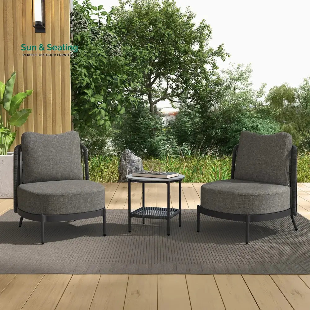 Sleak Outdoor Patio Seating Set 2 Chairs and 1 Table Set (Dark Grey) Coffee Table Sets