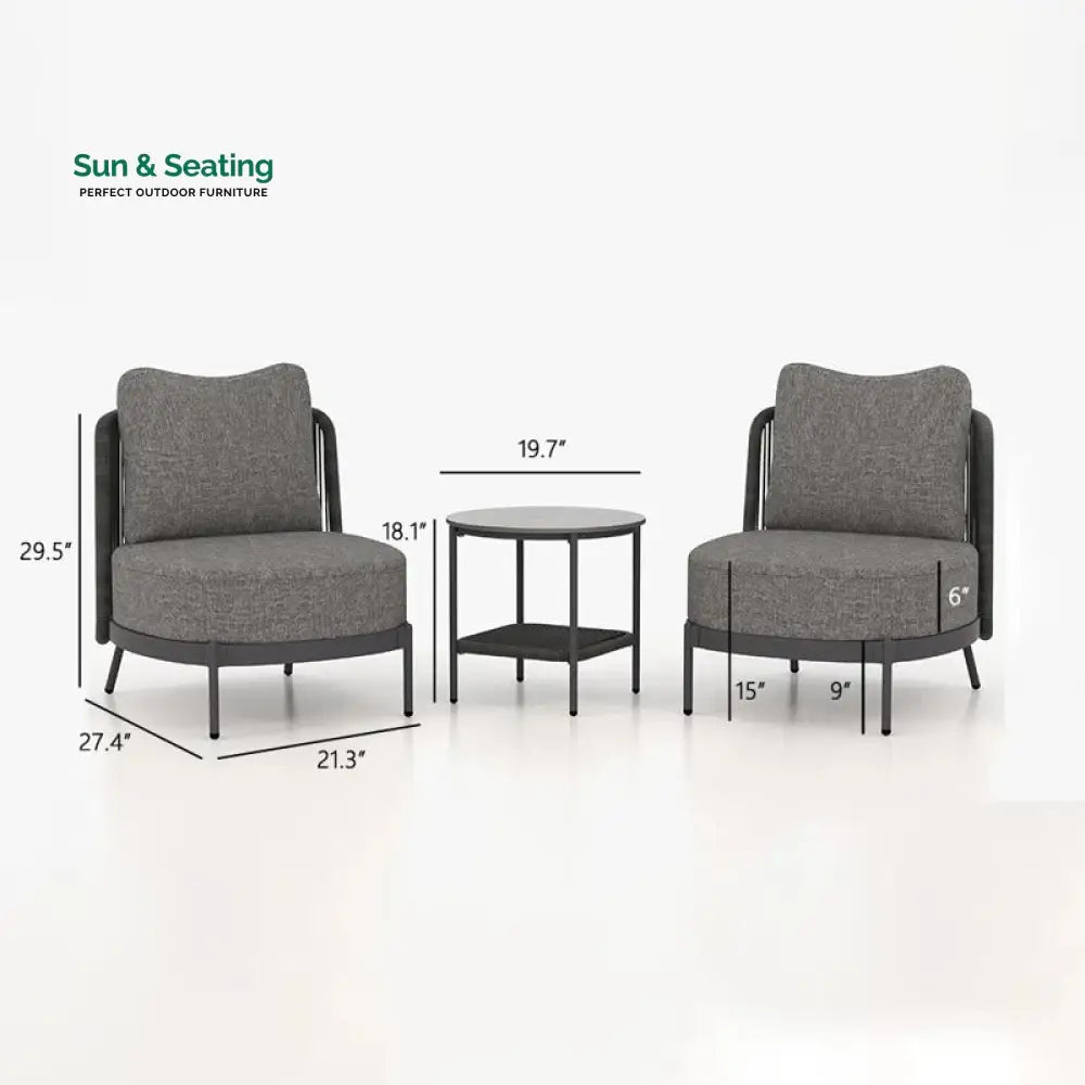 Sleak Outdoor Patio Seating Set 2 Chairs and 1 Table Set (Dark Grey) Coffee Table Sets