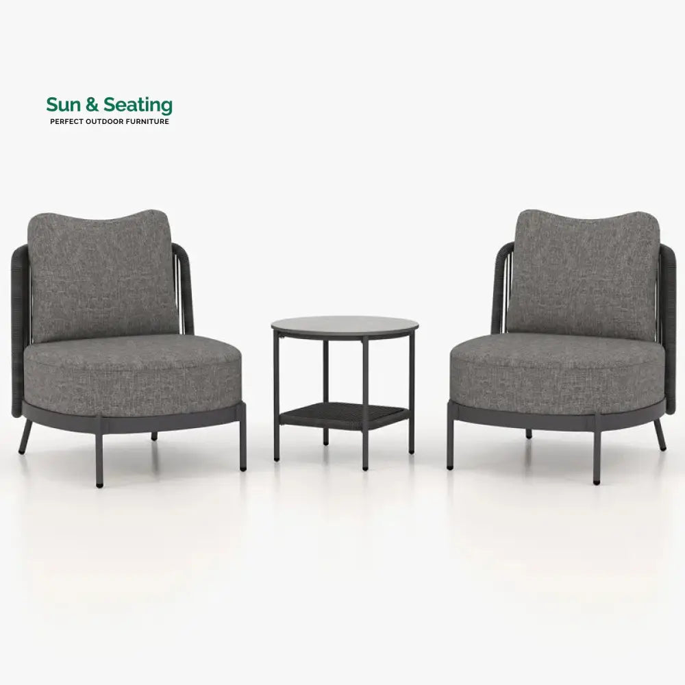 Sleak Outdoor Patio Seating Set 2 Chairs and 1 Table Set (Dark Grey) Coffee Table Sets