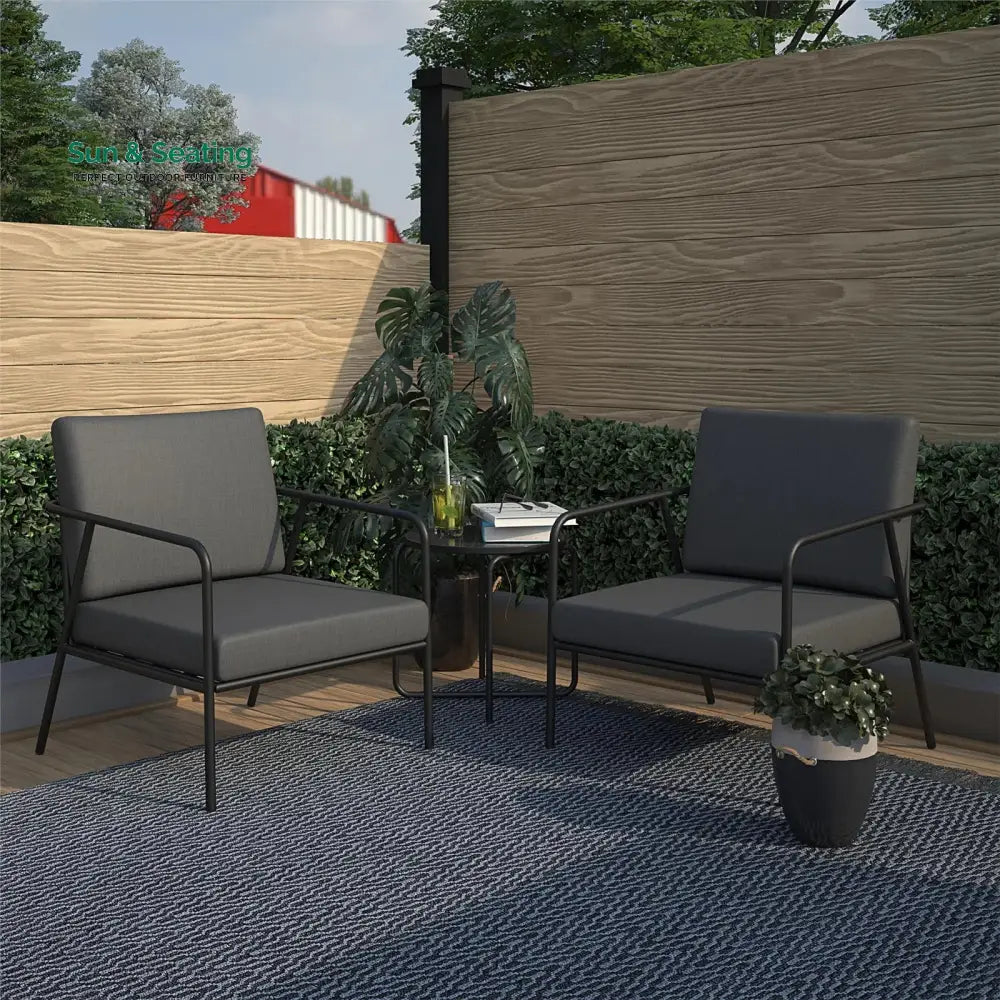 Sleety Outdoor Patio Seating Set 2 Chairs and 1 Table Set (Dark Grey) Outdoor Furniture Sets